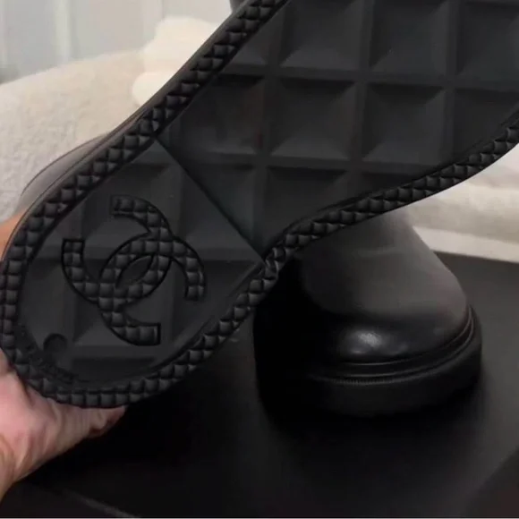 CHANEL Black Knee-High Logo Boots - Picture 4 of 4